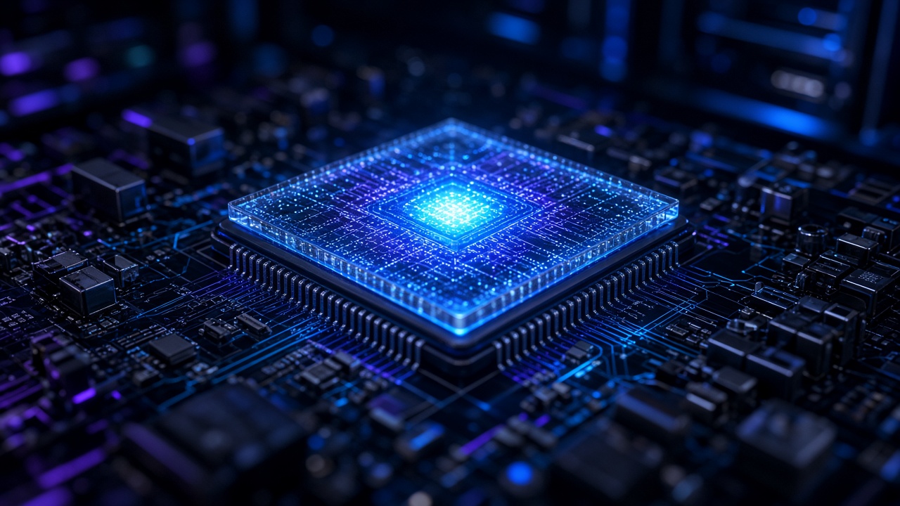 Illustration of a glowing AI computer chip